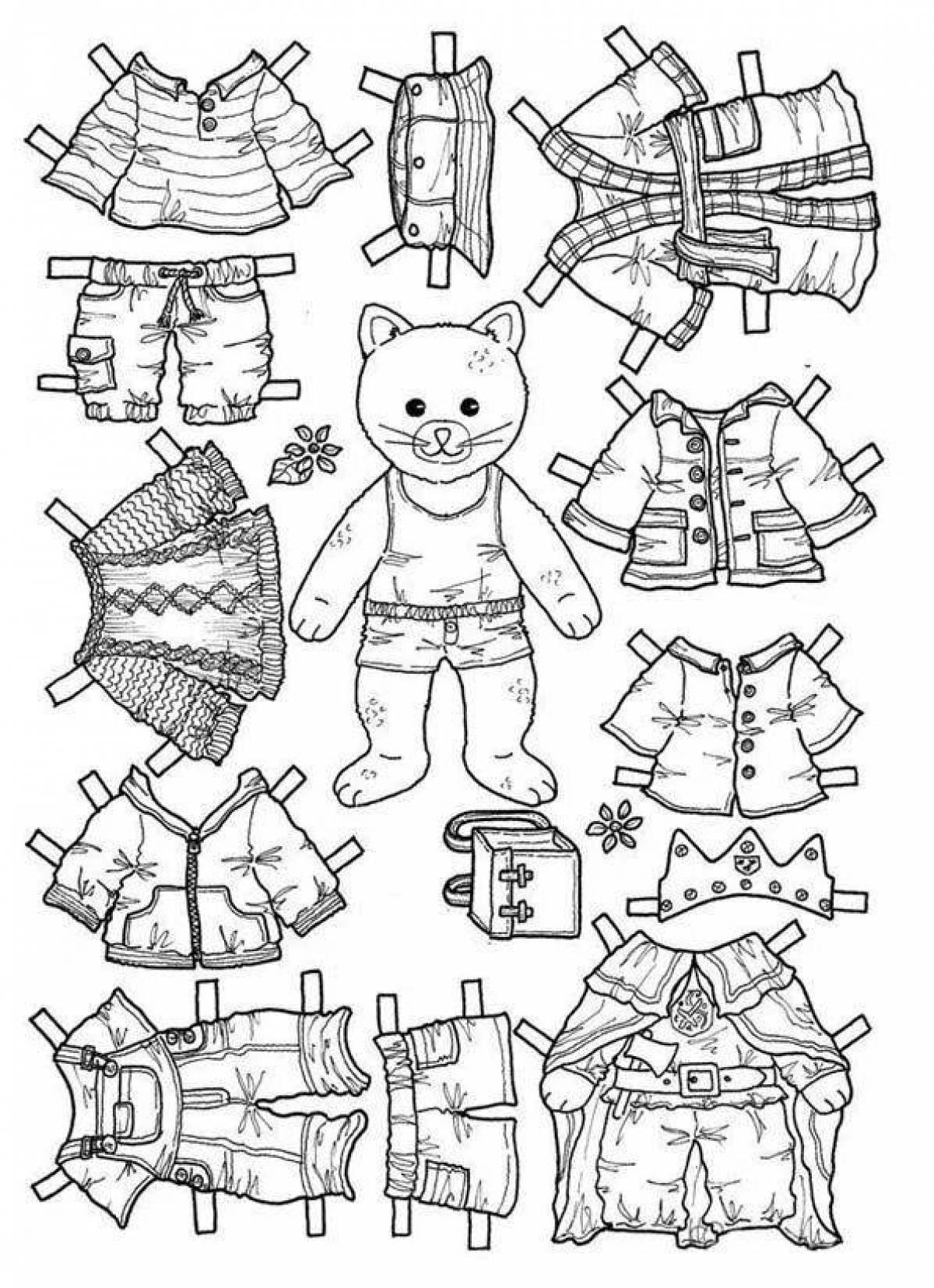 Curious kitten coloring book with clothes