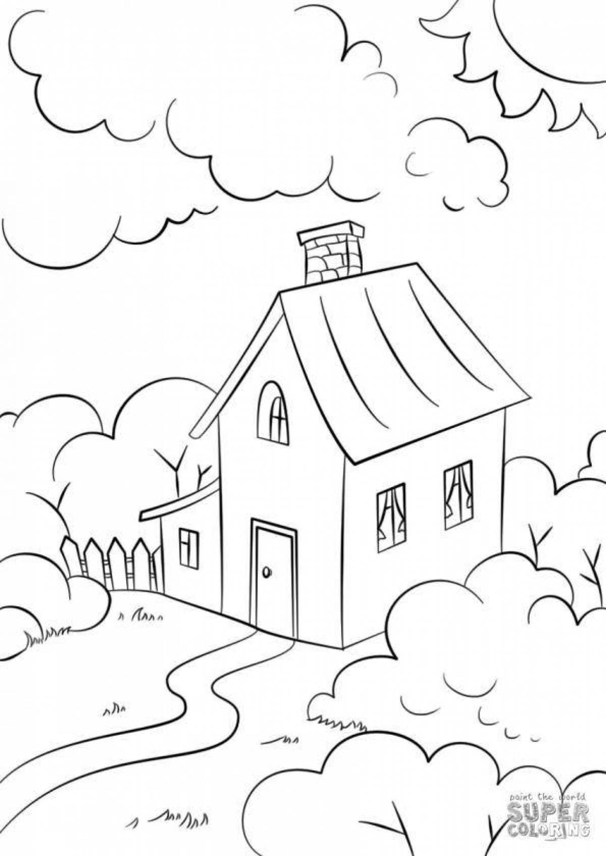 Coloring page picturesque village house