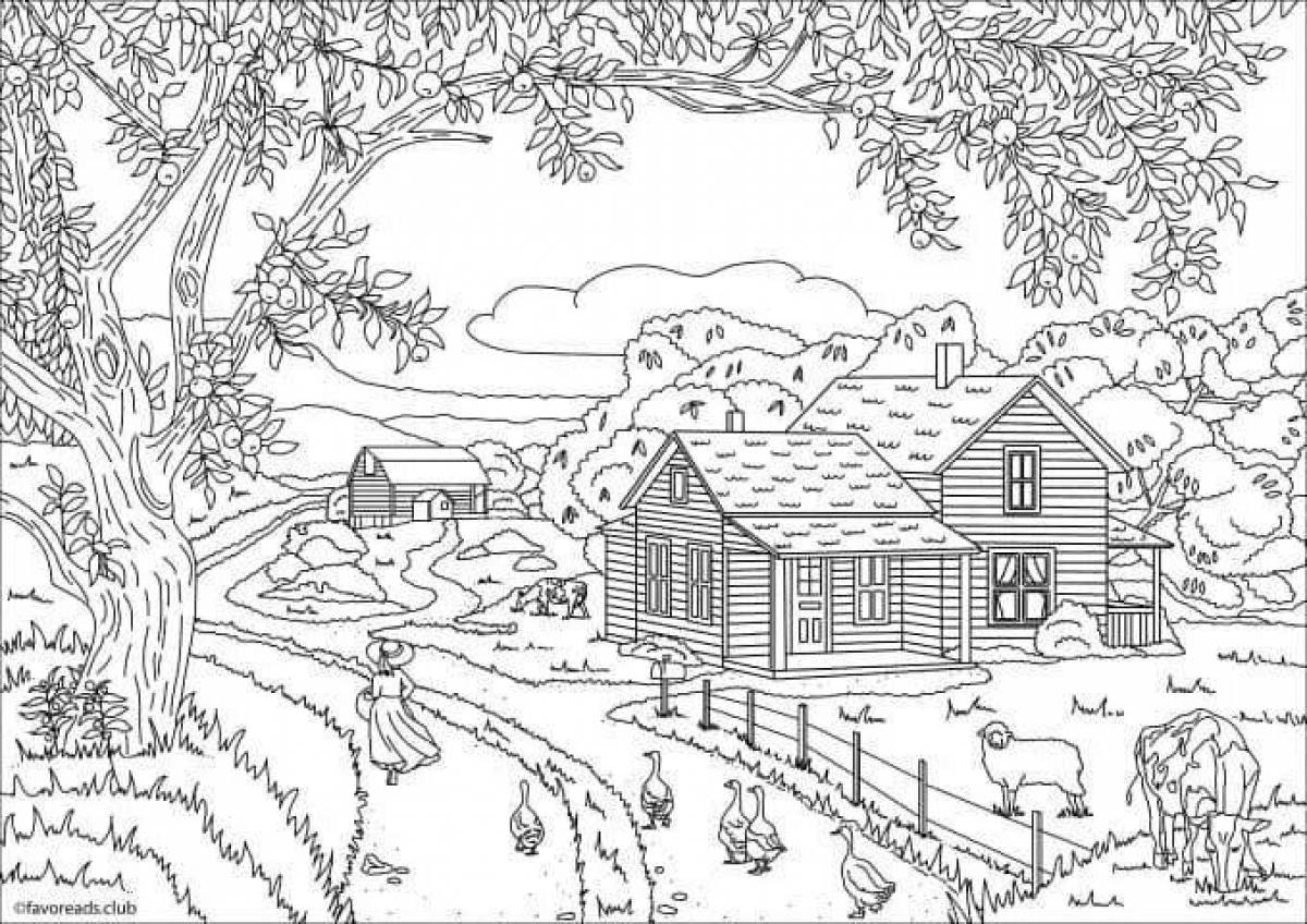 Glittering country house coloring book
