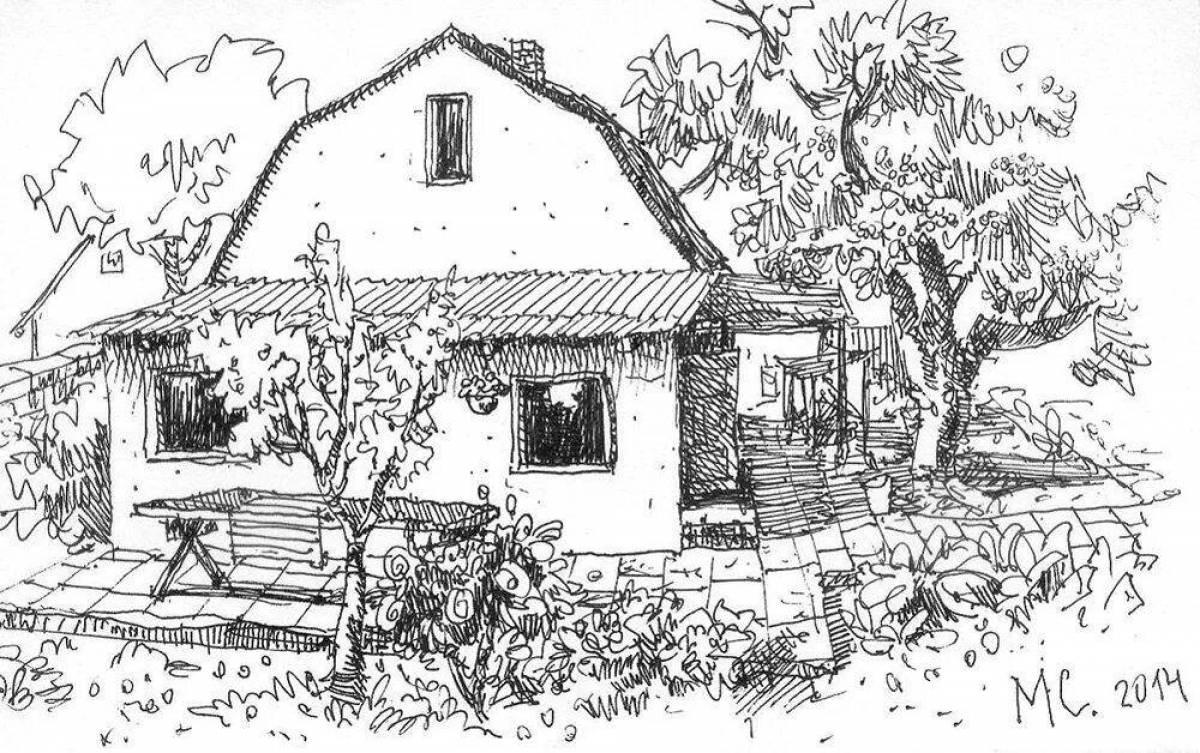Coloring page luxury village house