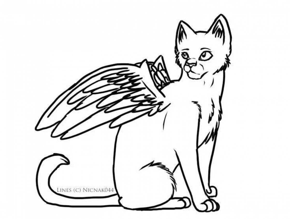 Adorable coloring cat with wings