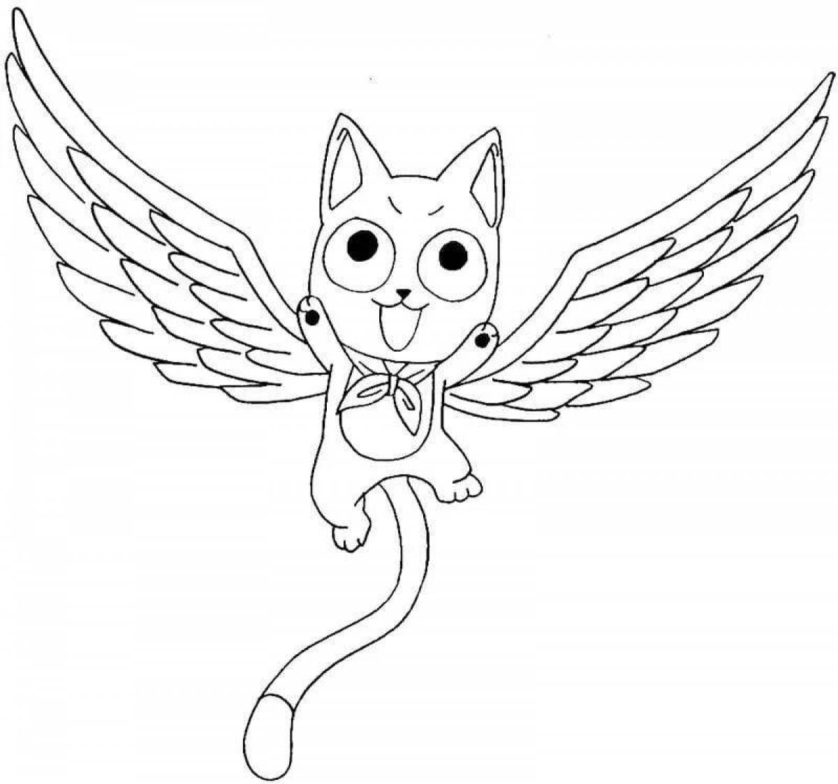 Great coloring cat with wings