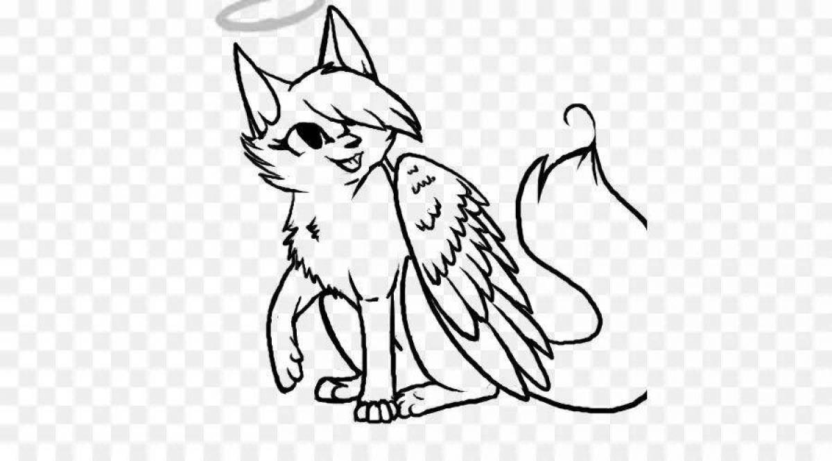 Прекрасная раскраска кошка с крыльями