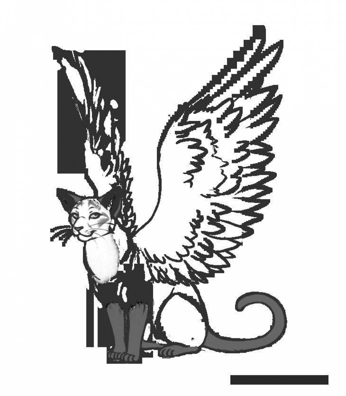 Delightful coloring cat with wings