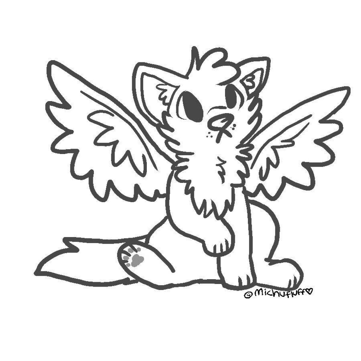 Fun coloring cat with wings