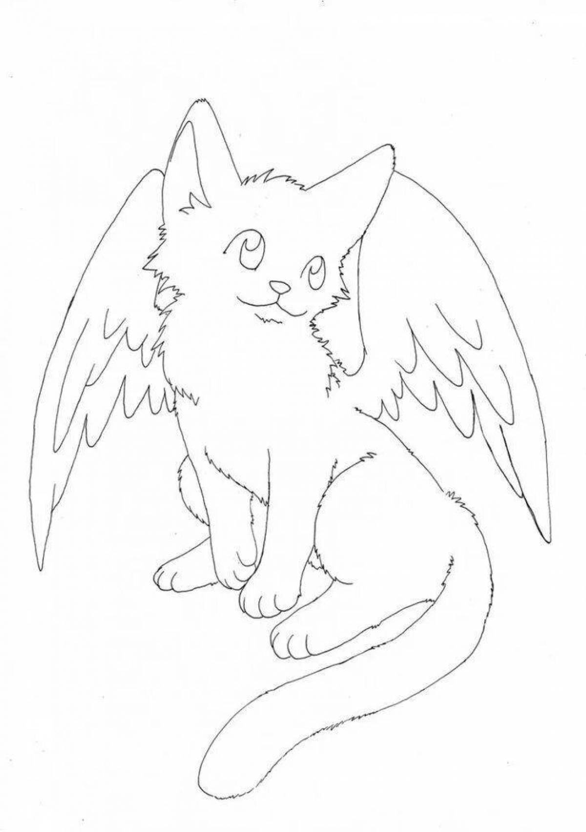 Playful coloring cat with wings