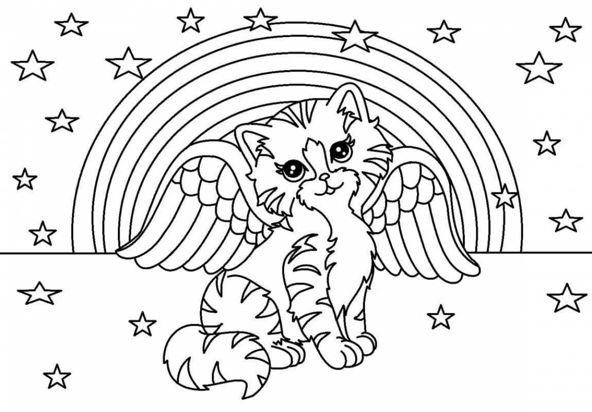 Live coloring cat with wings