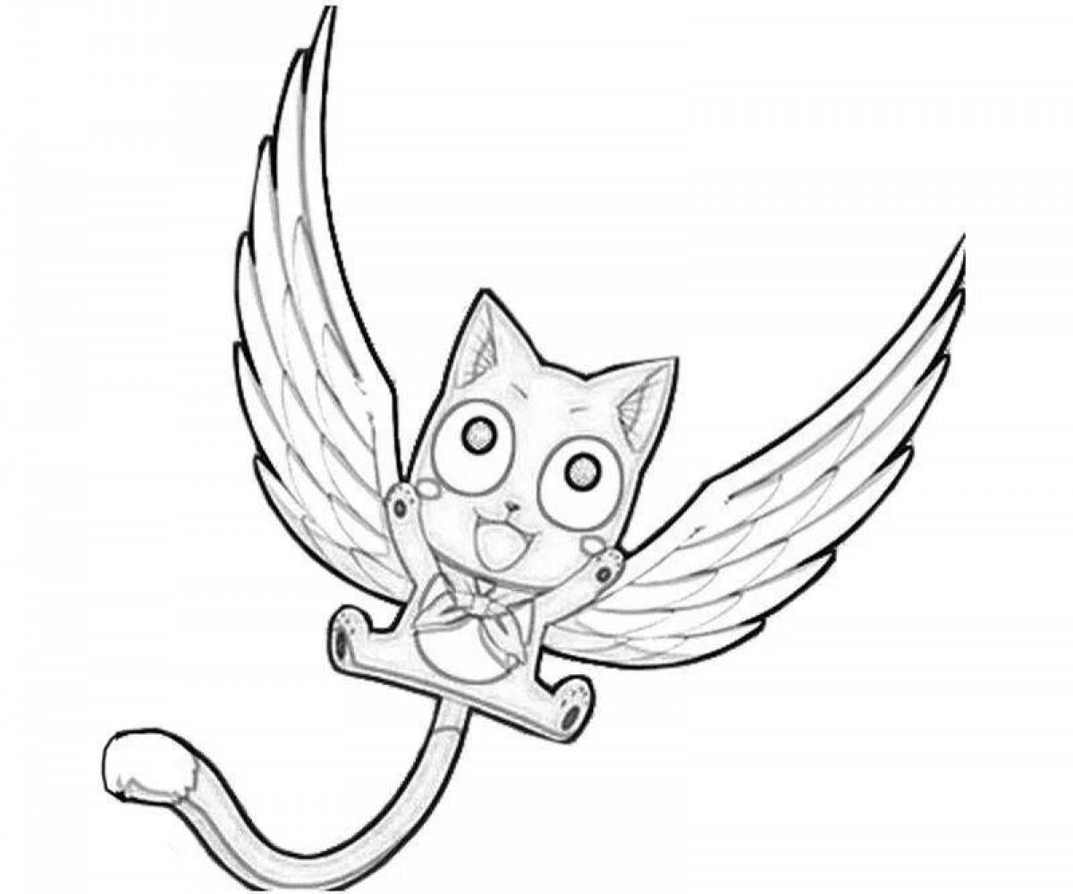 Joyful coloring cat with wings