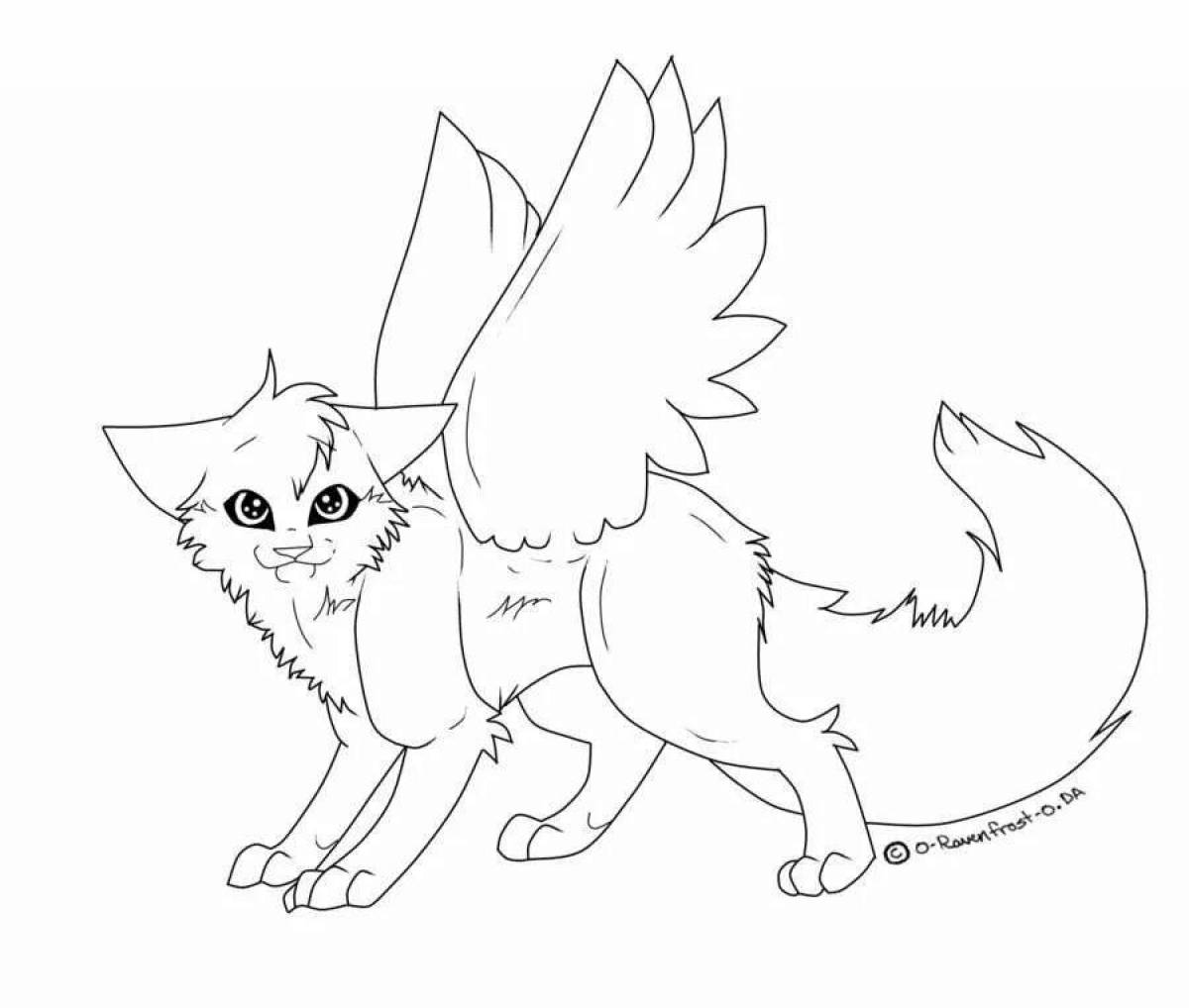 Coloring page serendipitous cat with wings