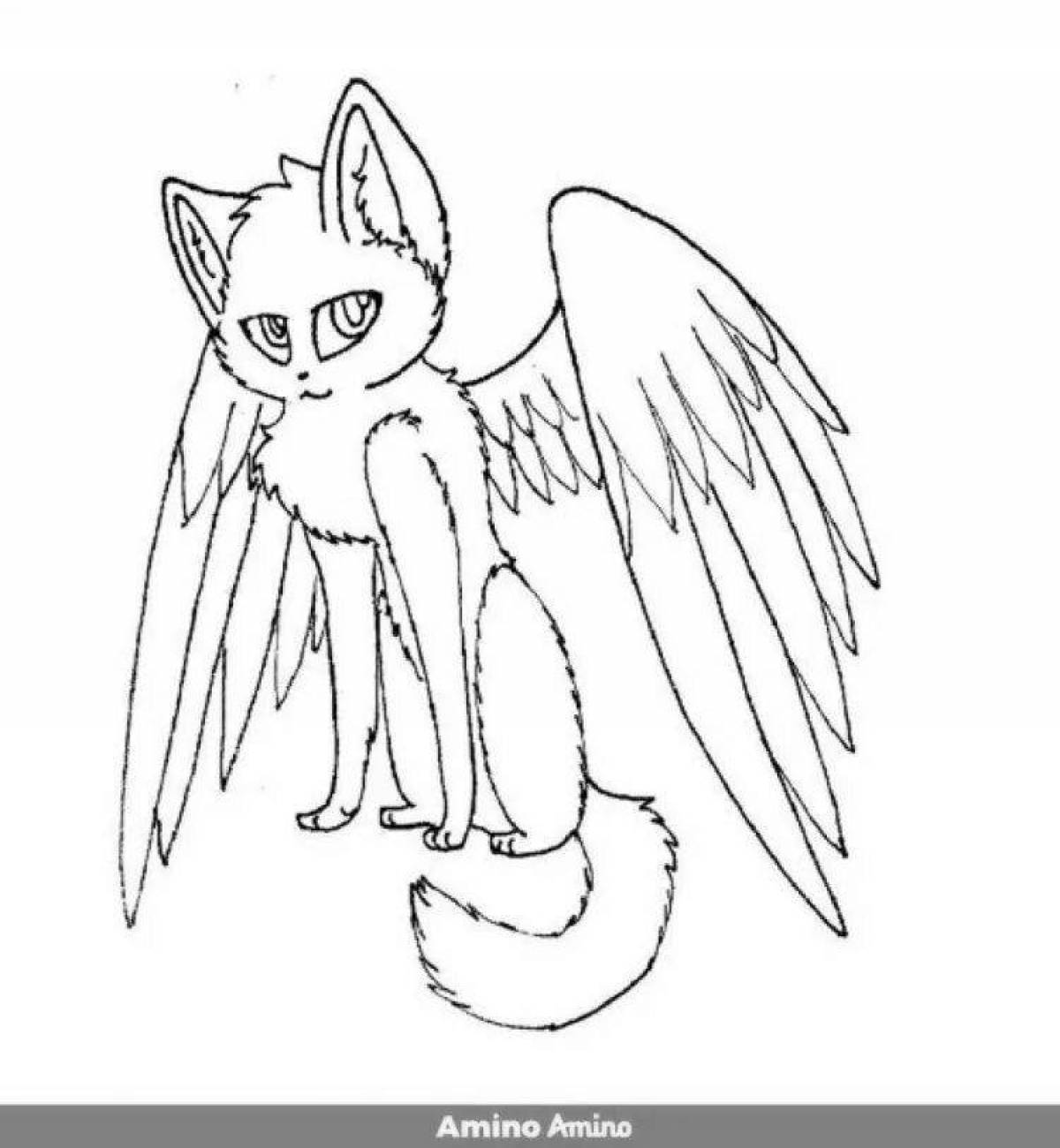 Мистическая раскраска кошка с крыльями