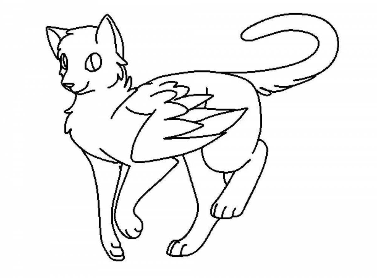Mysterious coloring cat with wings