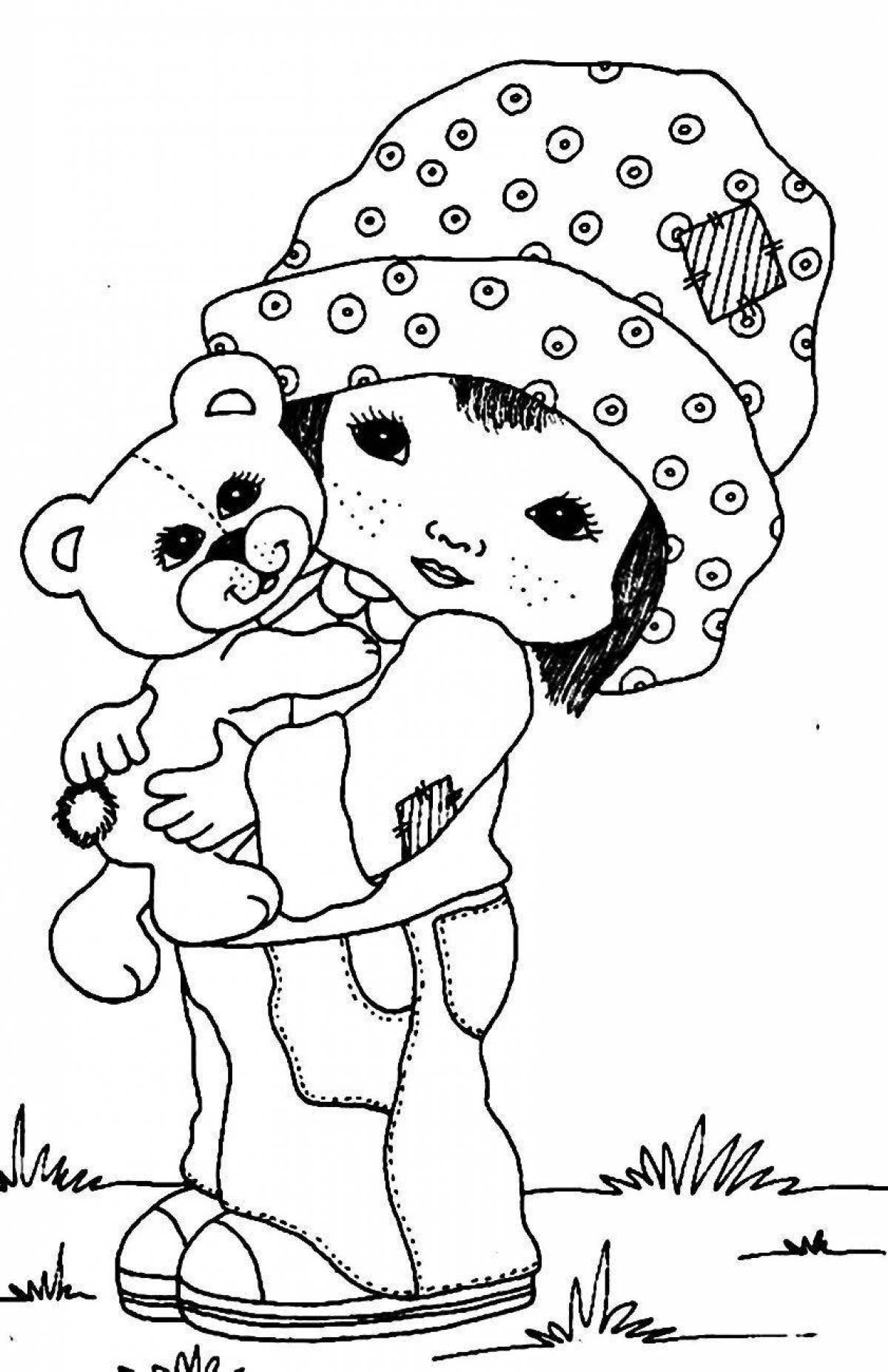 Фото Забавная раскраска девочка с медведем