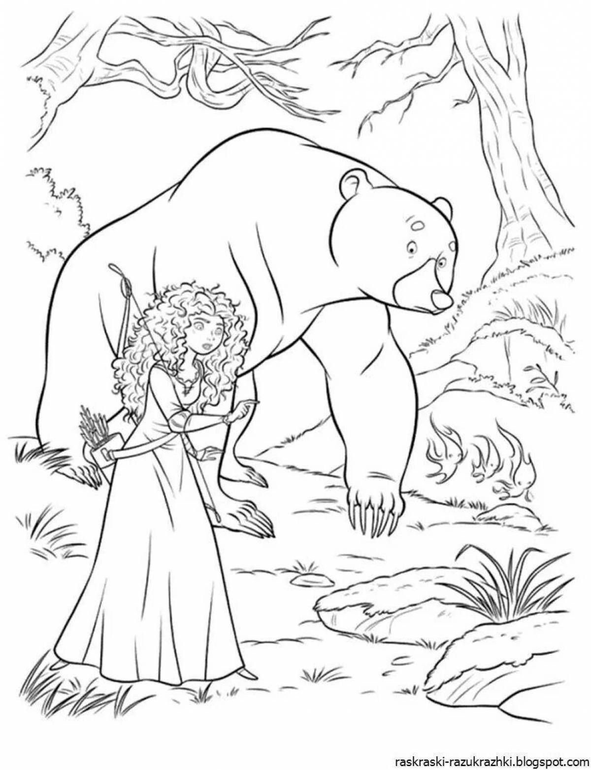 Фото Изысканная раскраска девочка с медведем