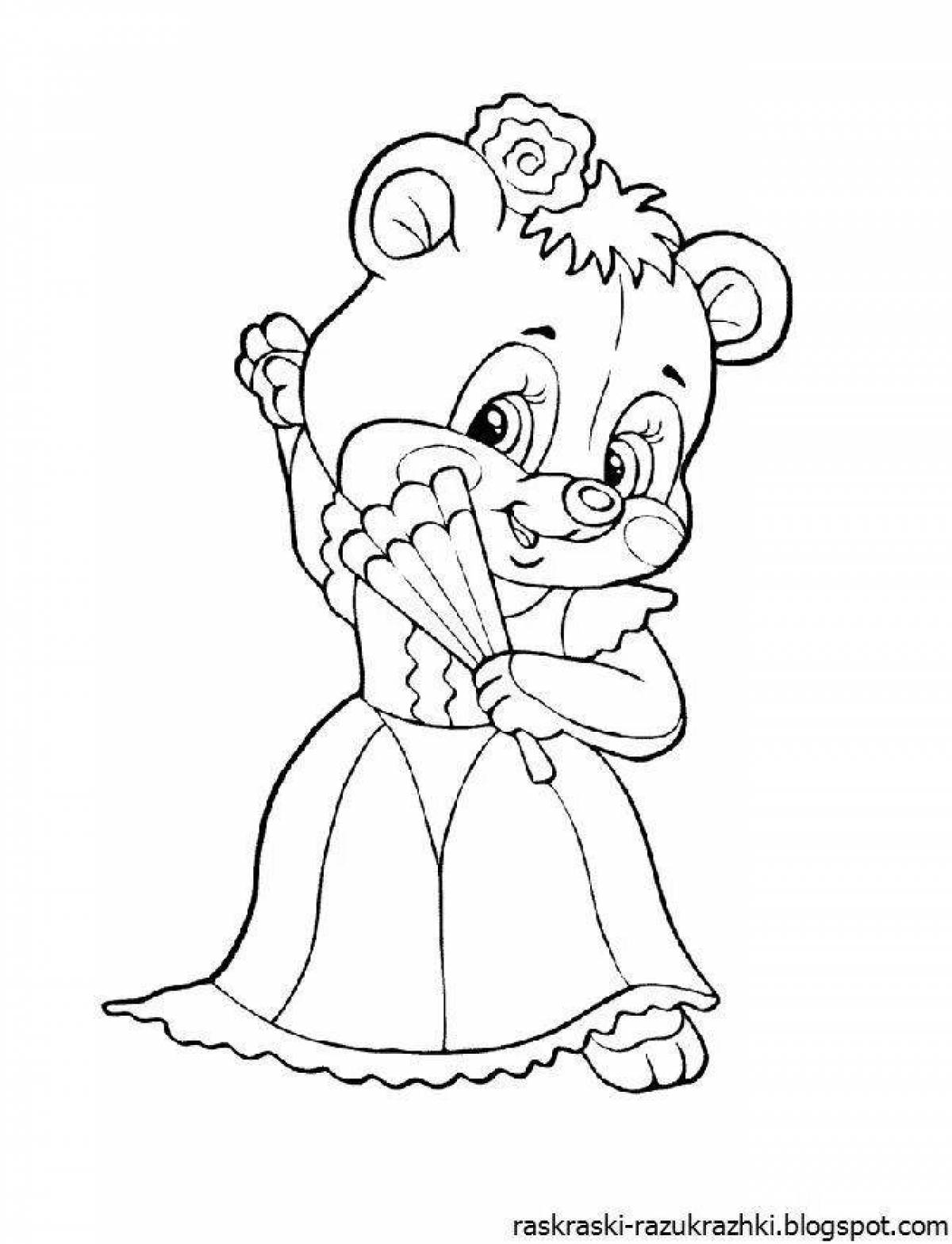 Фото Сияющая раскраска девочка с медведем