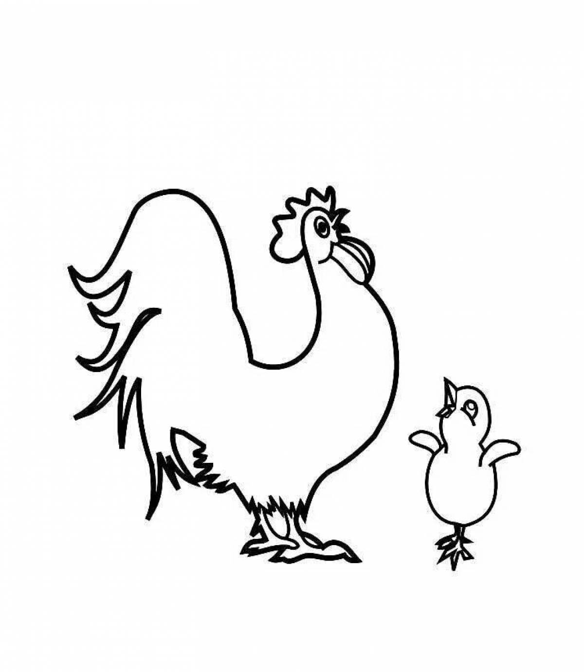 Rampant rooster and hen coloring page