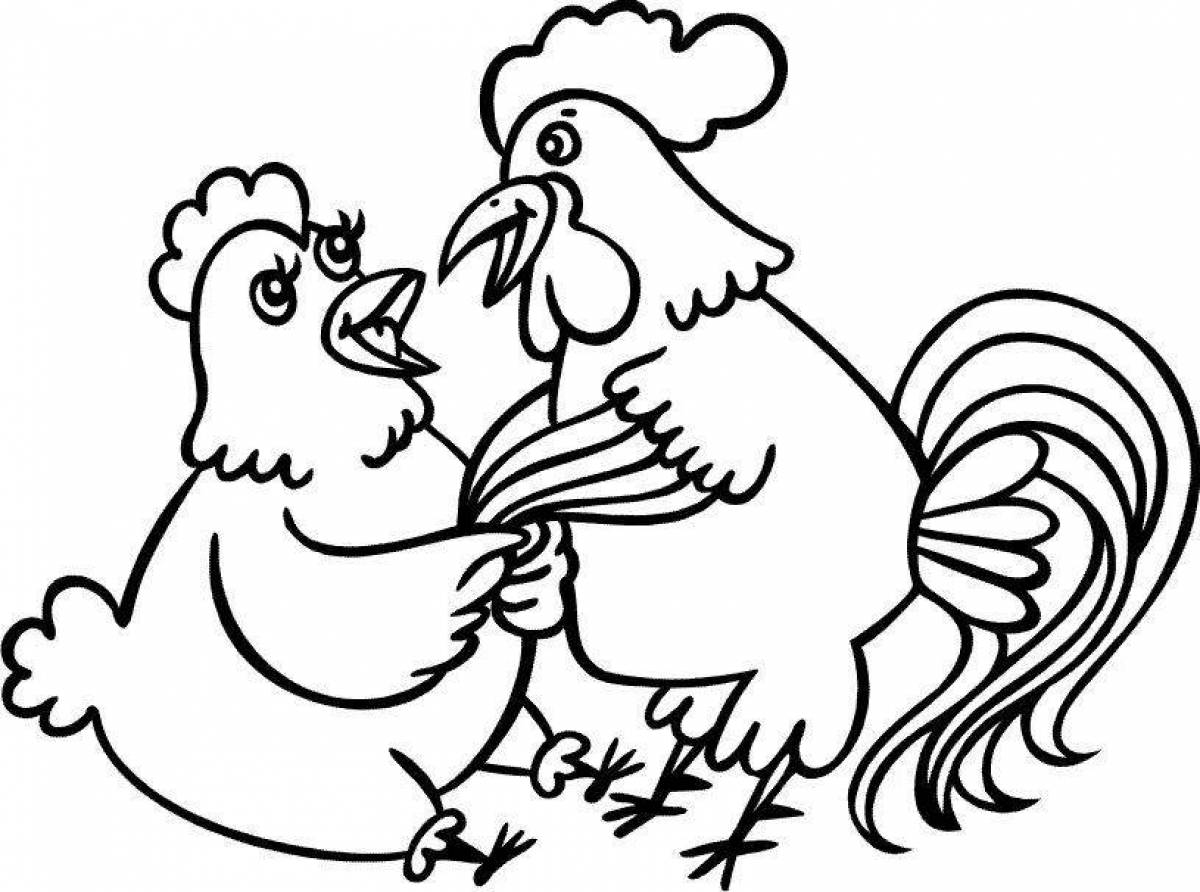 Coloring rooster and hen