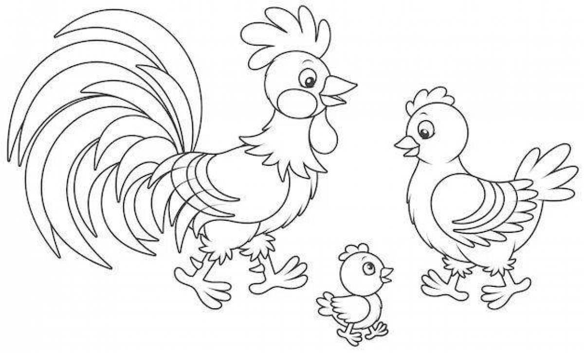 Cute rooster and hen coloring book