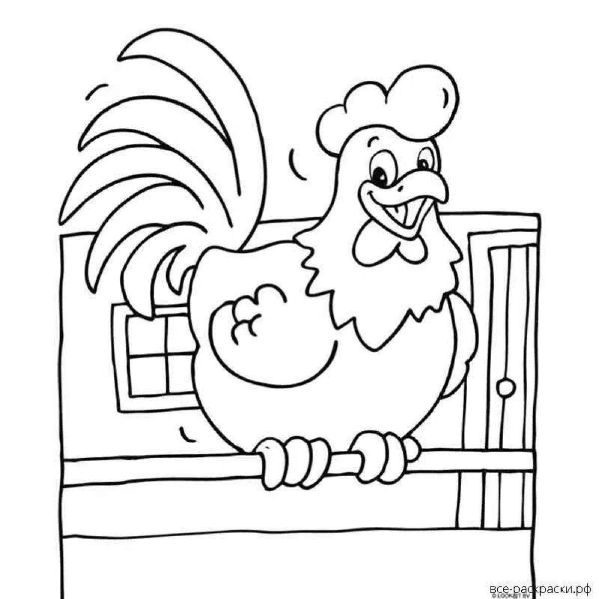 Coloring book funny rooster and hen