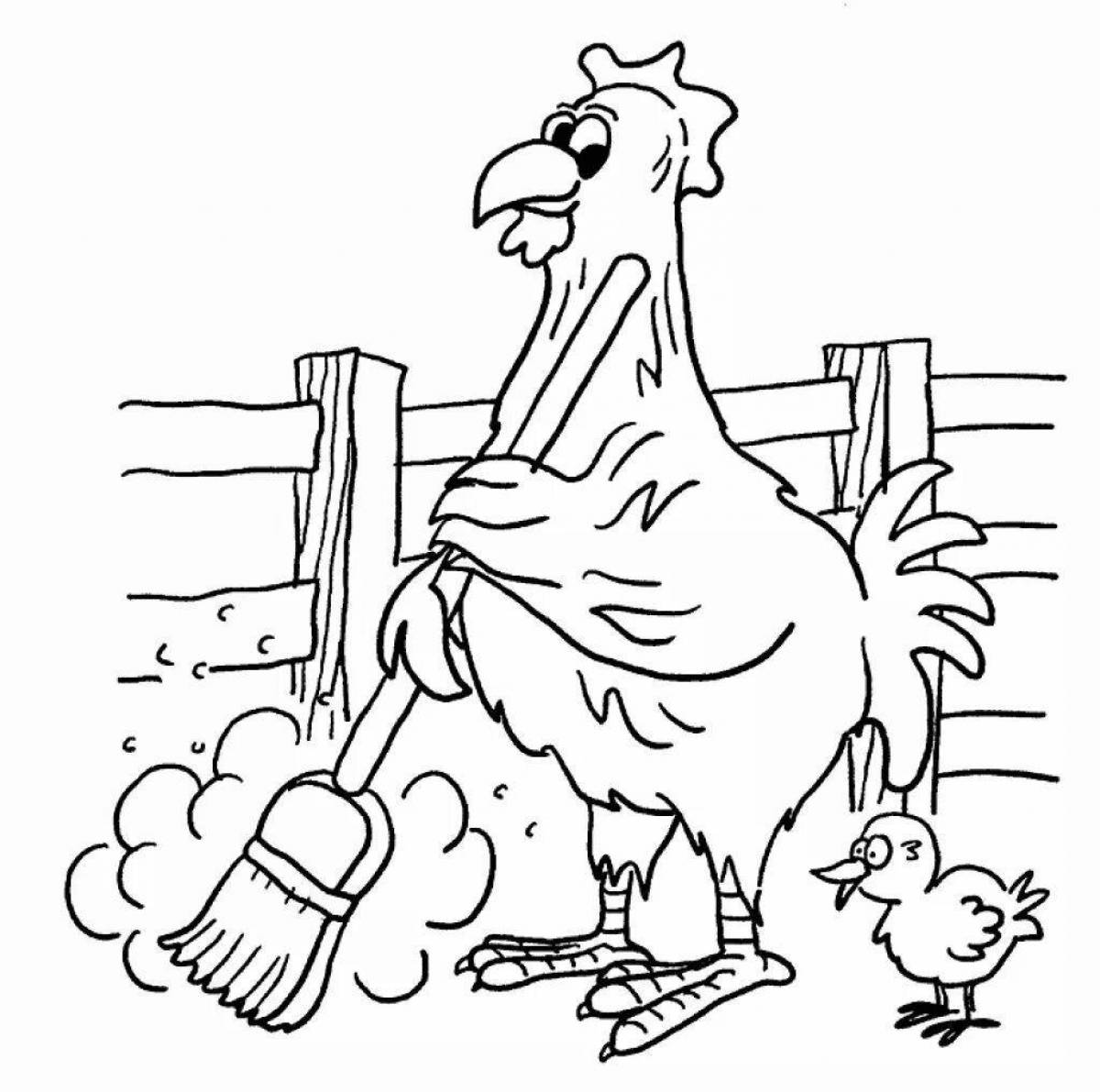 Fancy rooster and hen coloring page