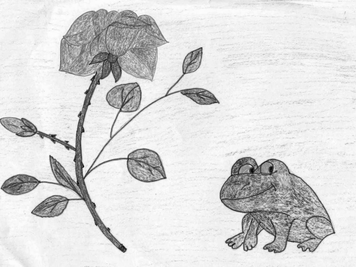 Раскраска милая жаба и роза