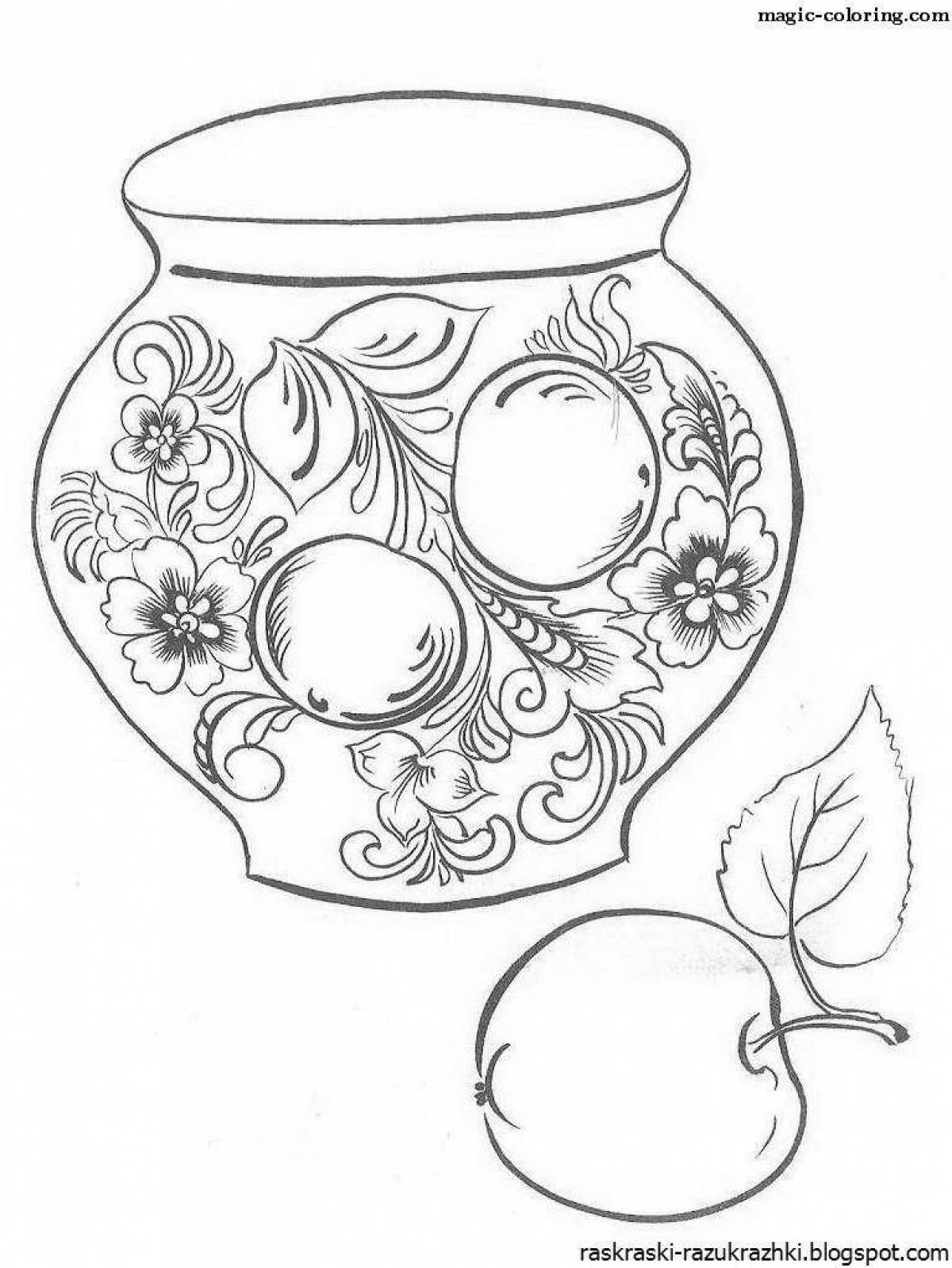 Фото Раскраска тарелка с хохломской росписью