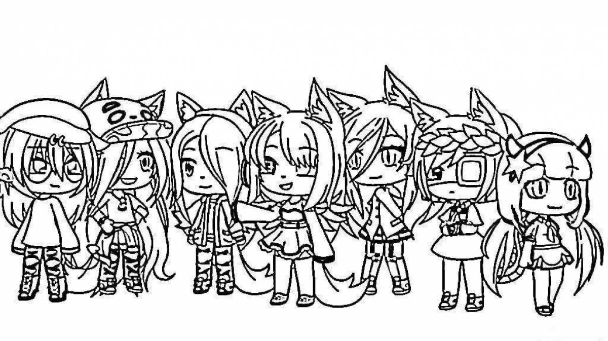 Gacha life coloring page with colorful hair