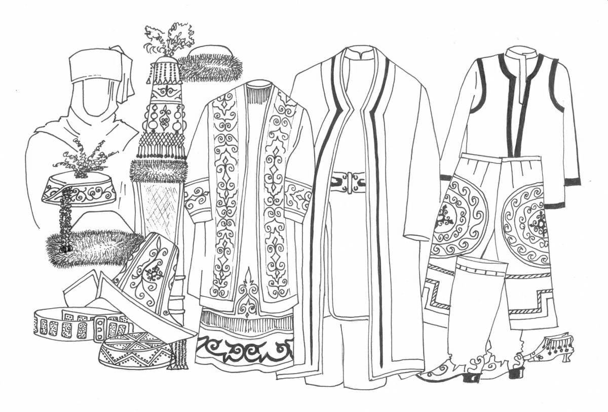 Coloring book decorated Kazakh national costume