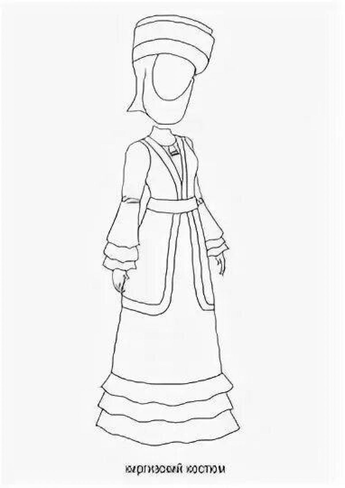 Coloring page graceful Kazakh national costume