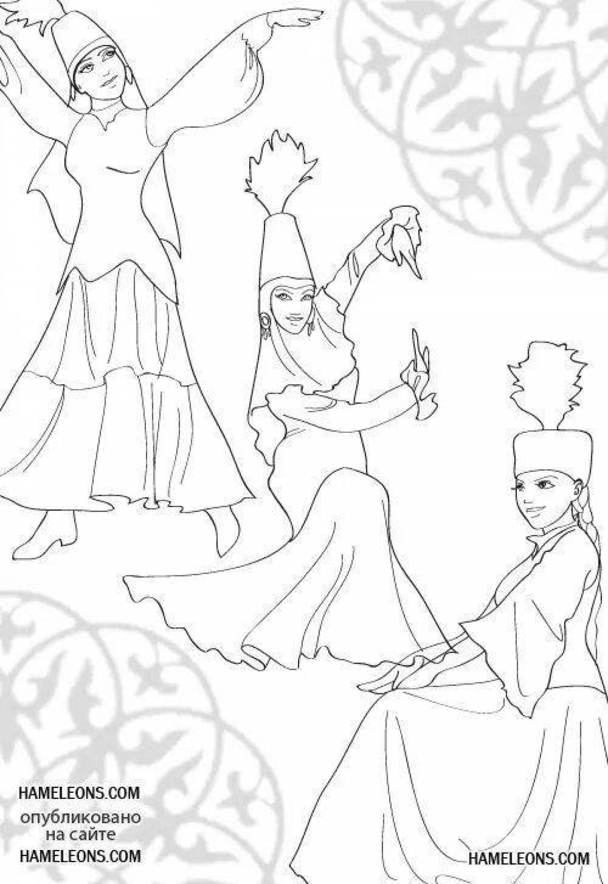 Coloring page charming Kazakh national costume