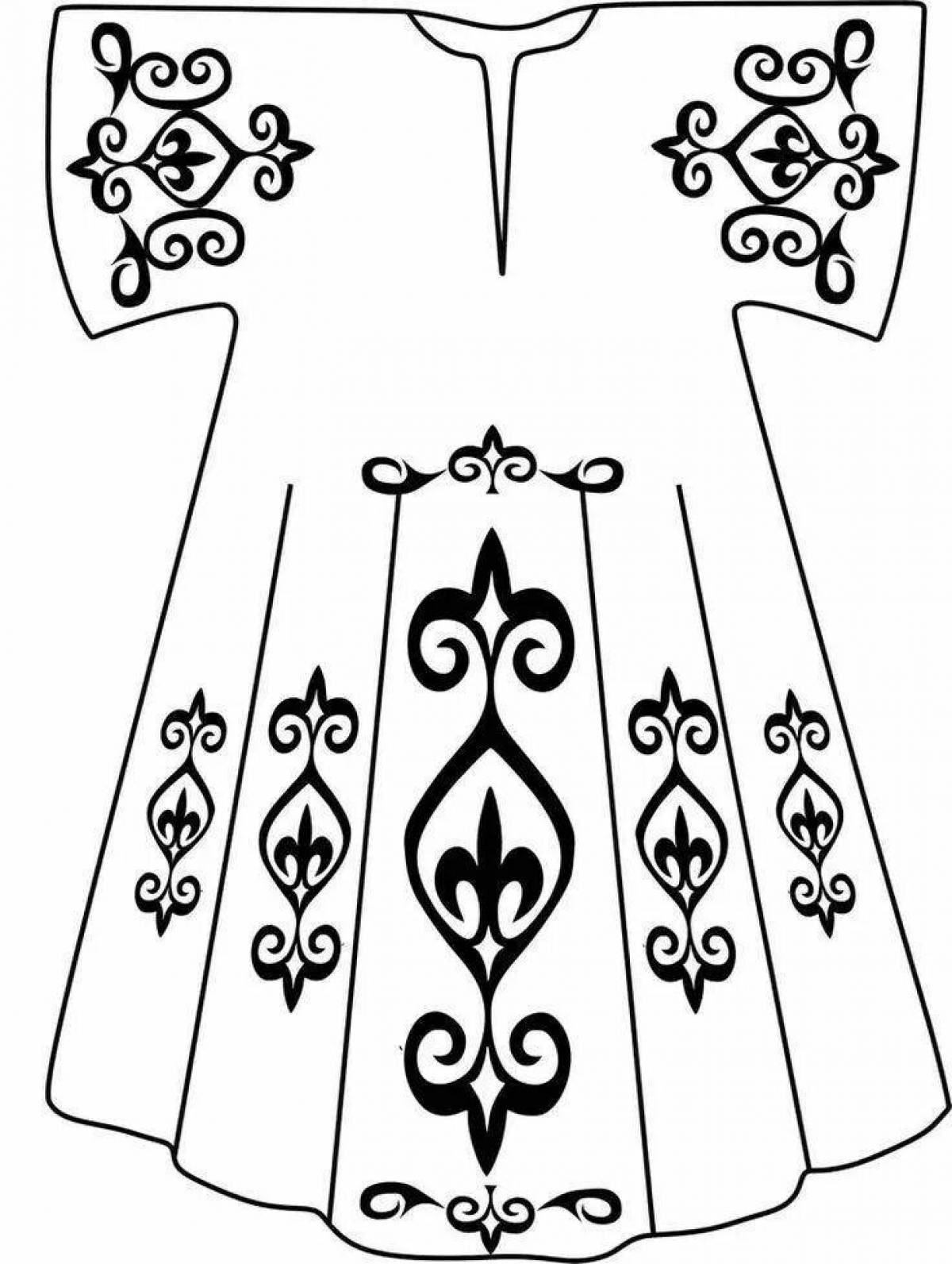 Coloring page inviting Kazakh national costume