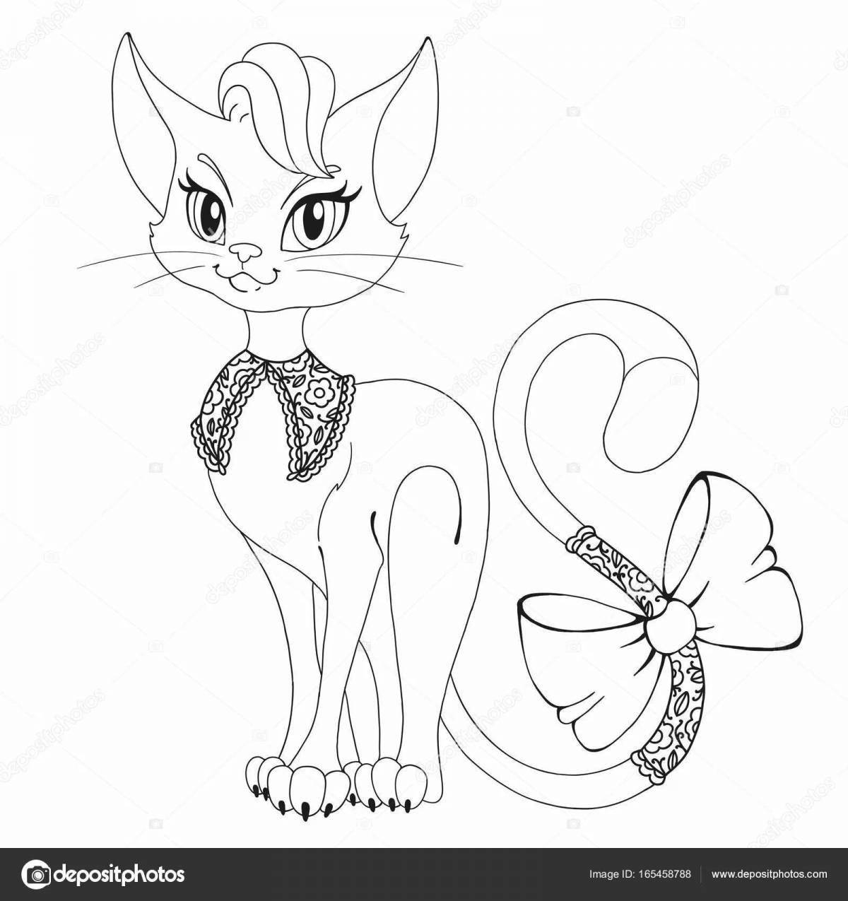 Delightful coloring kitty with a bow