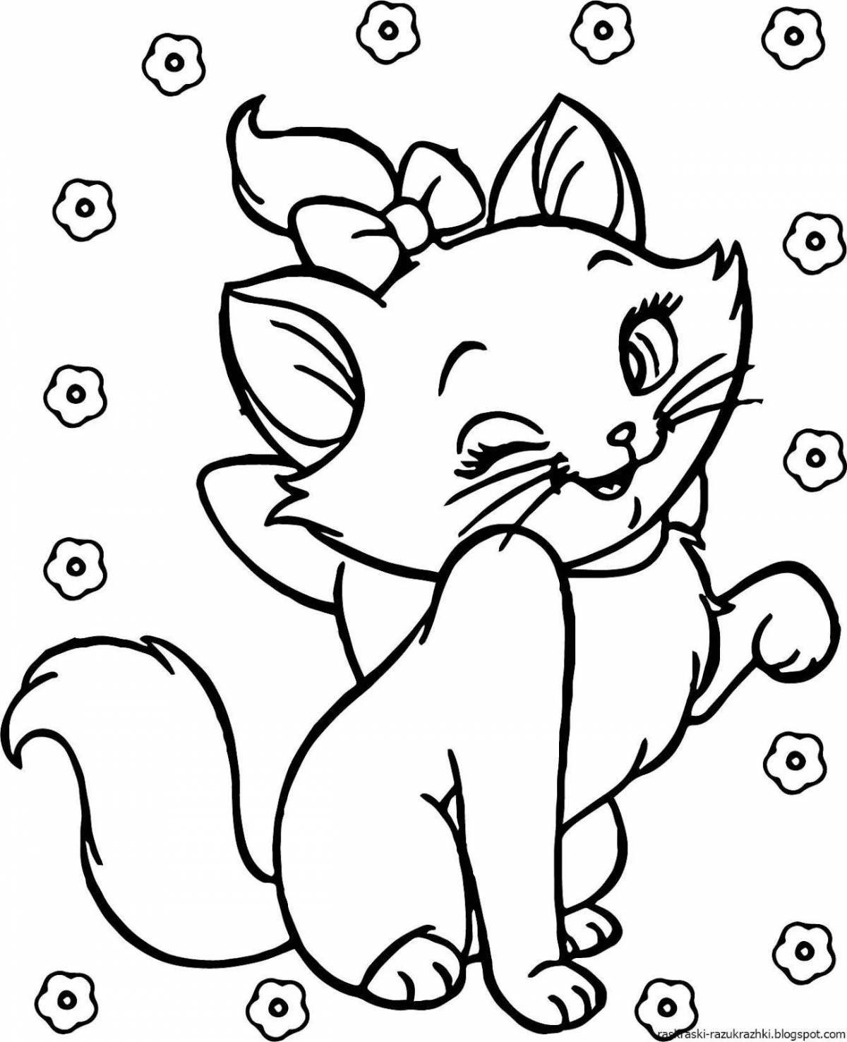 Vivacious coloring page kitty with a bow