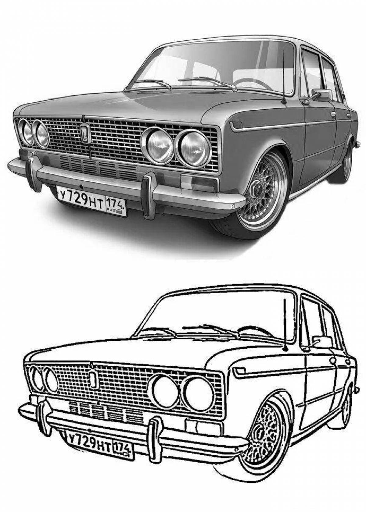 Bright coloring pages of cars Russian cars