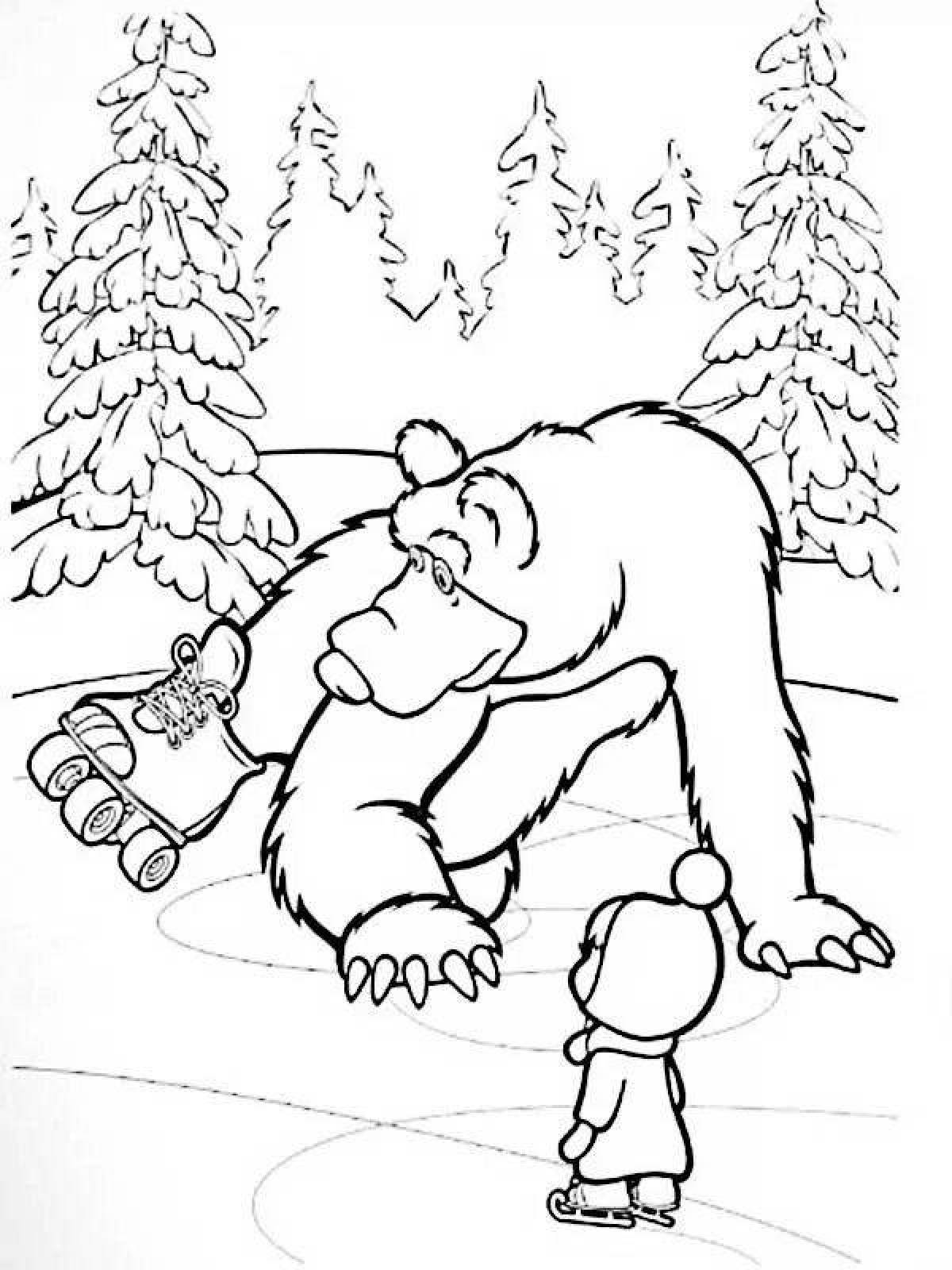 Фото Очаровательная новогодняя раскраска маша и медведь