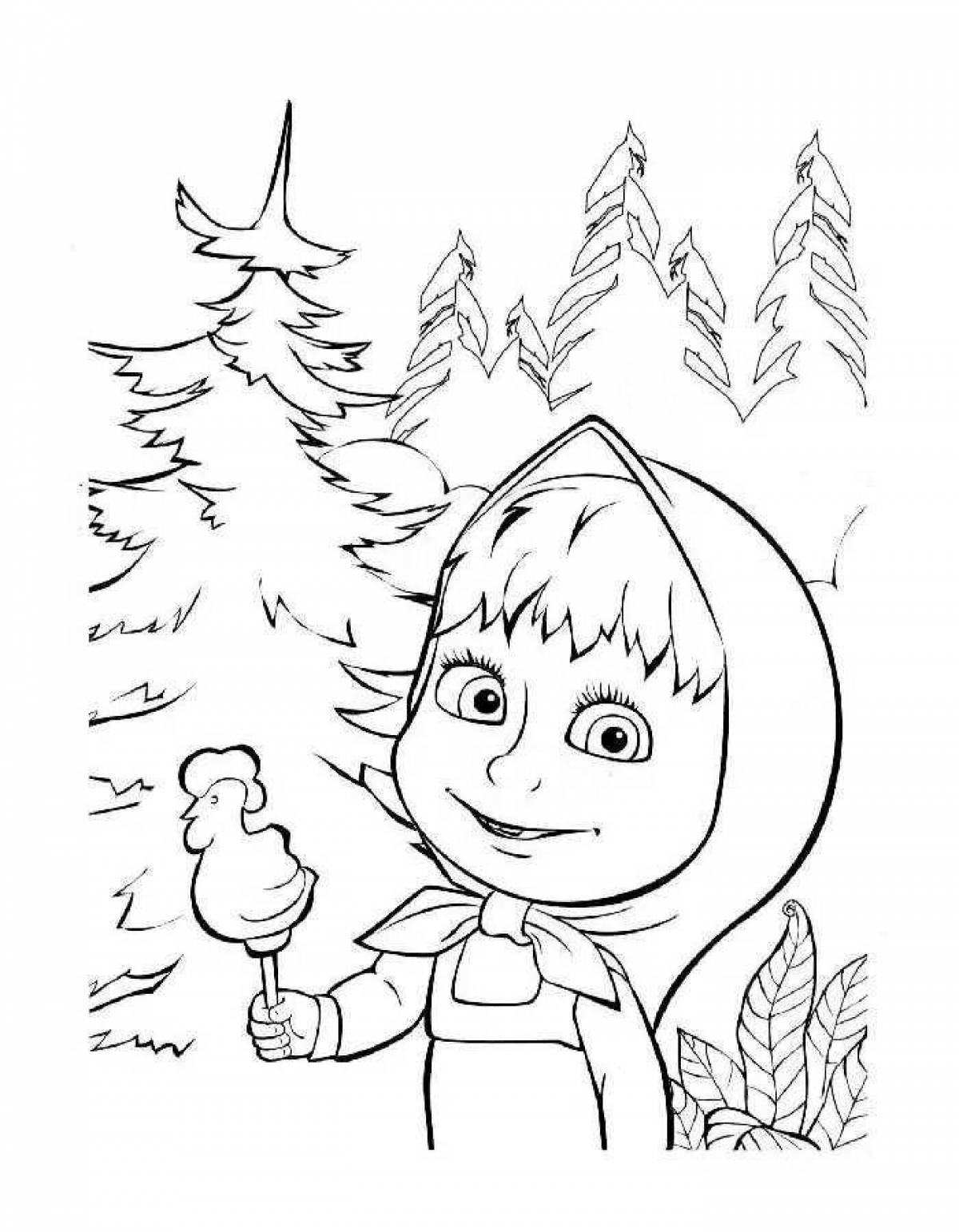 Coloring book glamor Masha and the bear new year