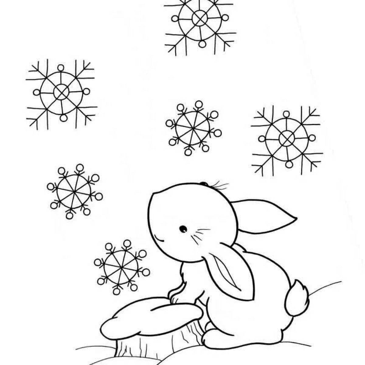 Фото Очаровательная раскраска для детей заяц зимой