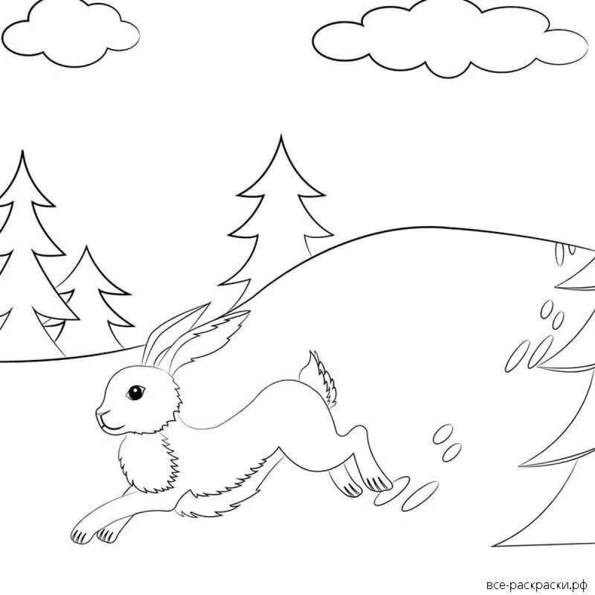 Фото Величественная раскраска для детей заяц зимой
