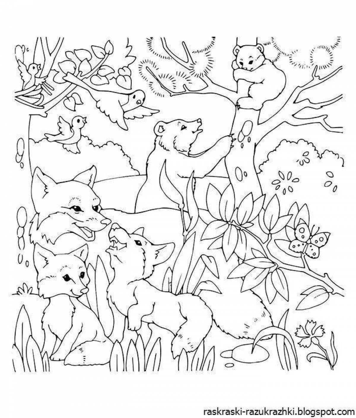 Великолепная страница раскраски лесных животных