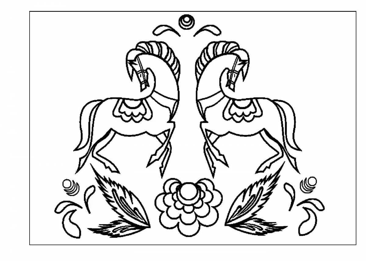 Coloring page joyful Gorodets horse