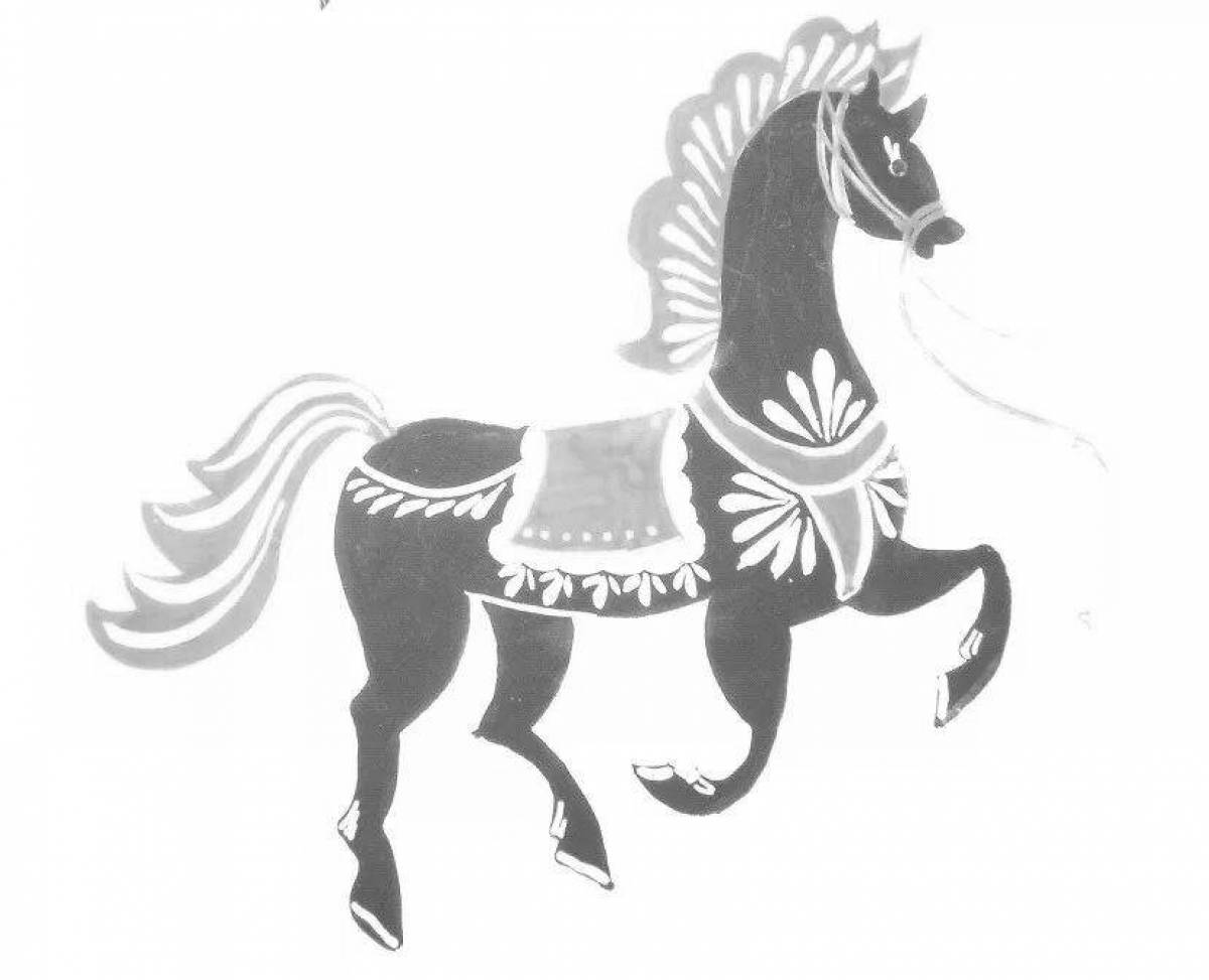 Coloring page festive Gorodets horse