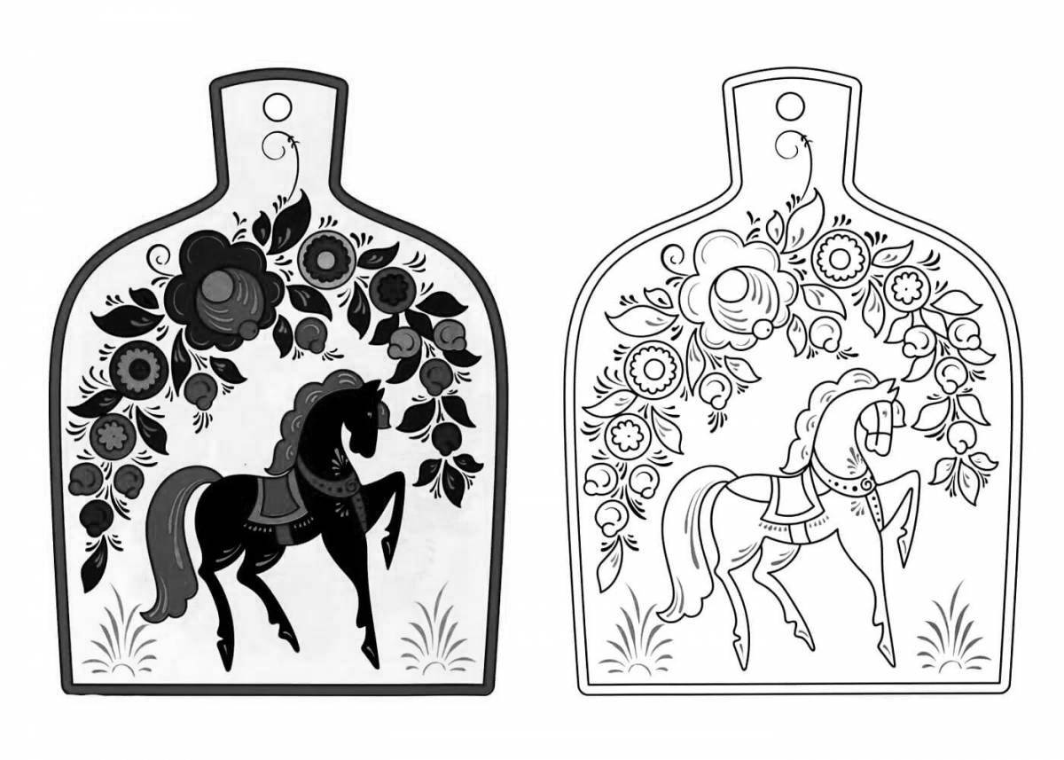 Coloring page glorious Gorodets horse
