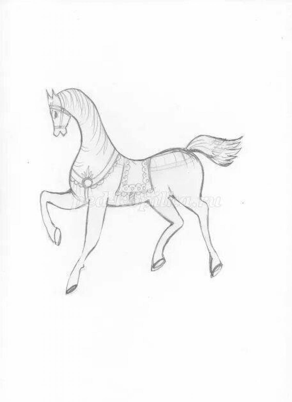 Coloring page magnificent Gorodets horse