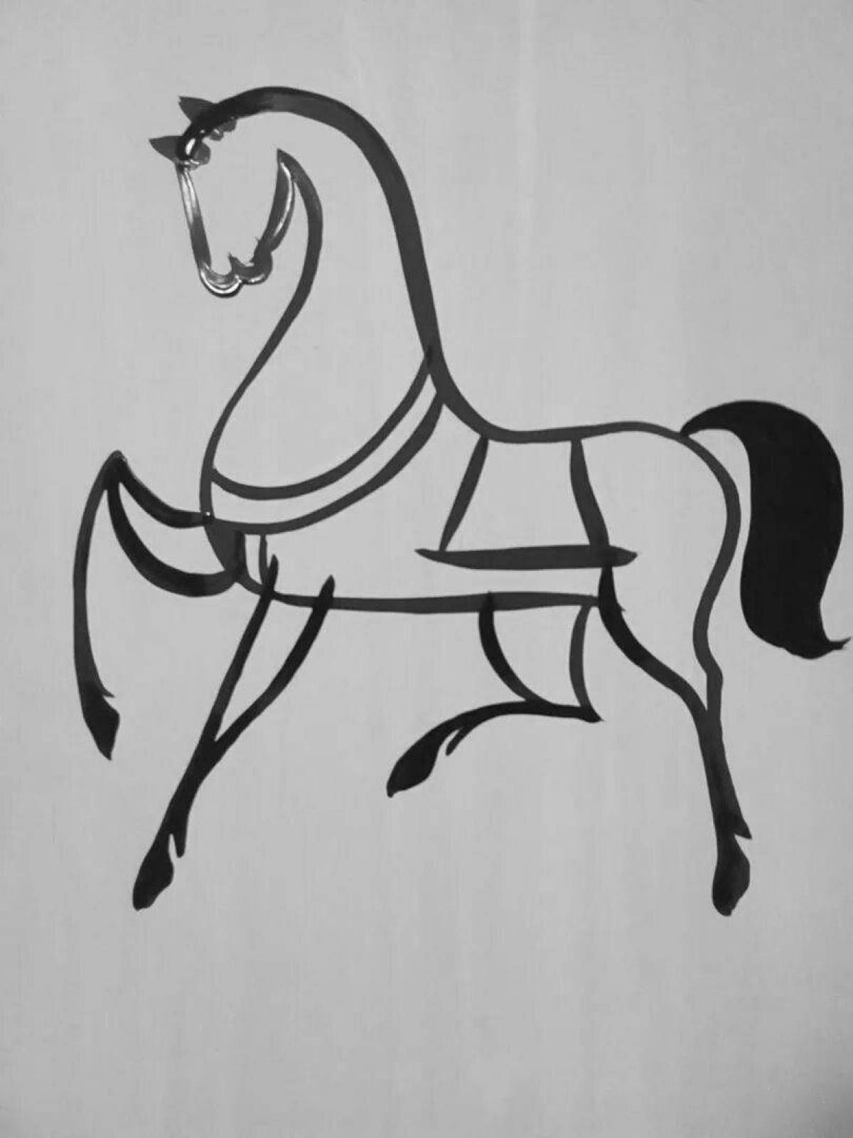 Динамичная городецкая лошадь раскраска
