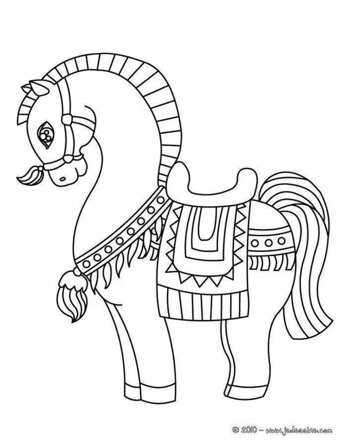 Coloring page bewitching Gorodets horse