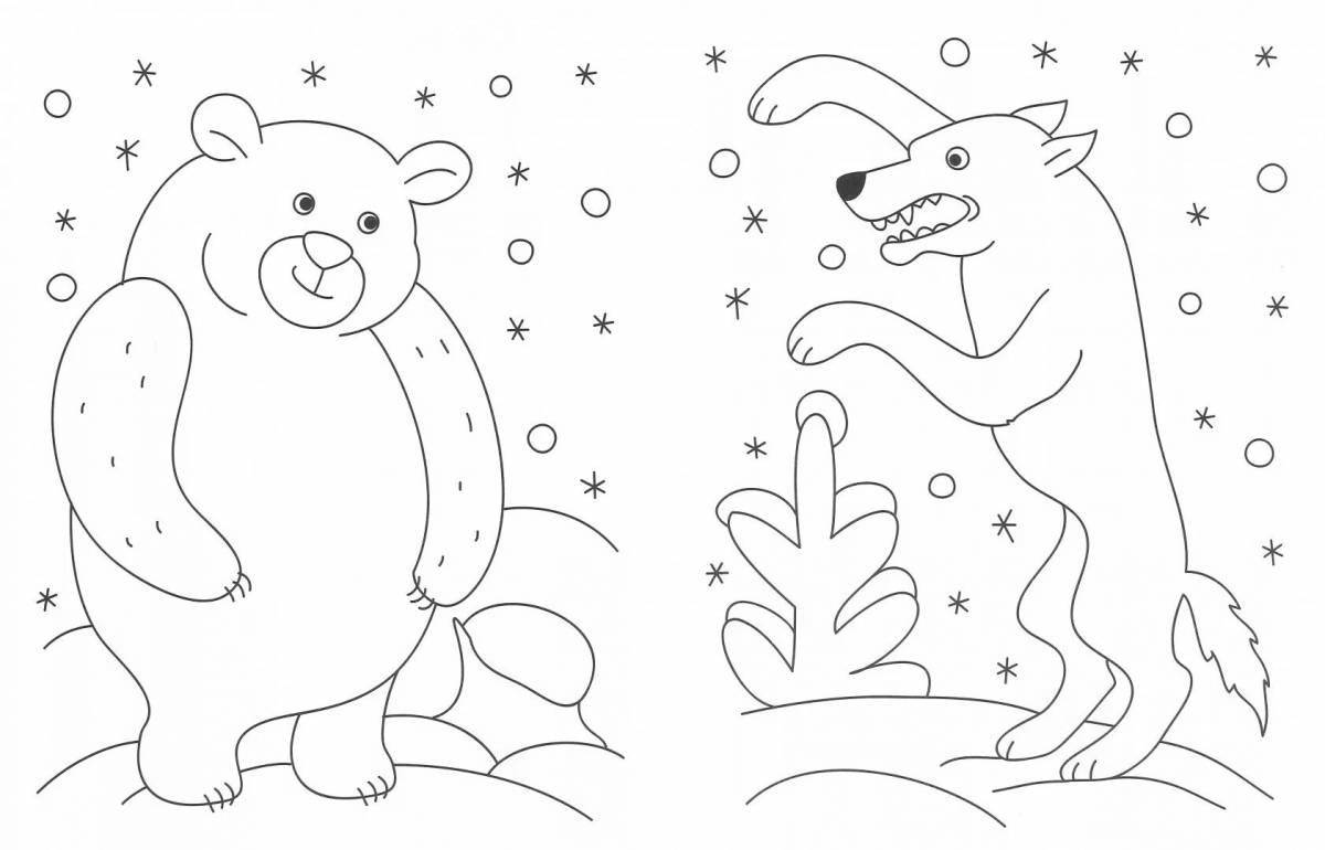 Adorable winter animal hut coloring page