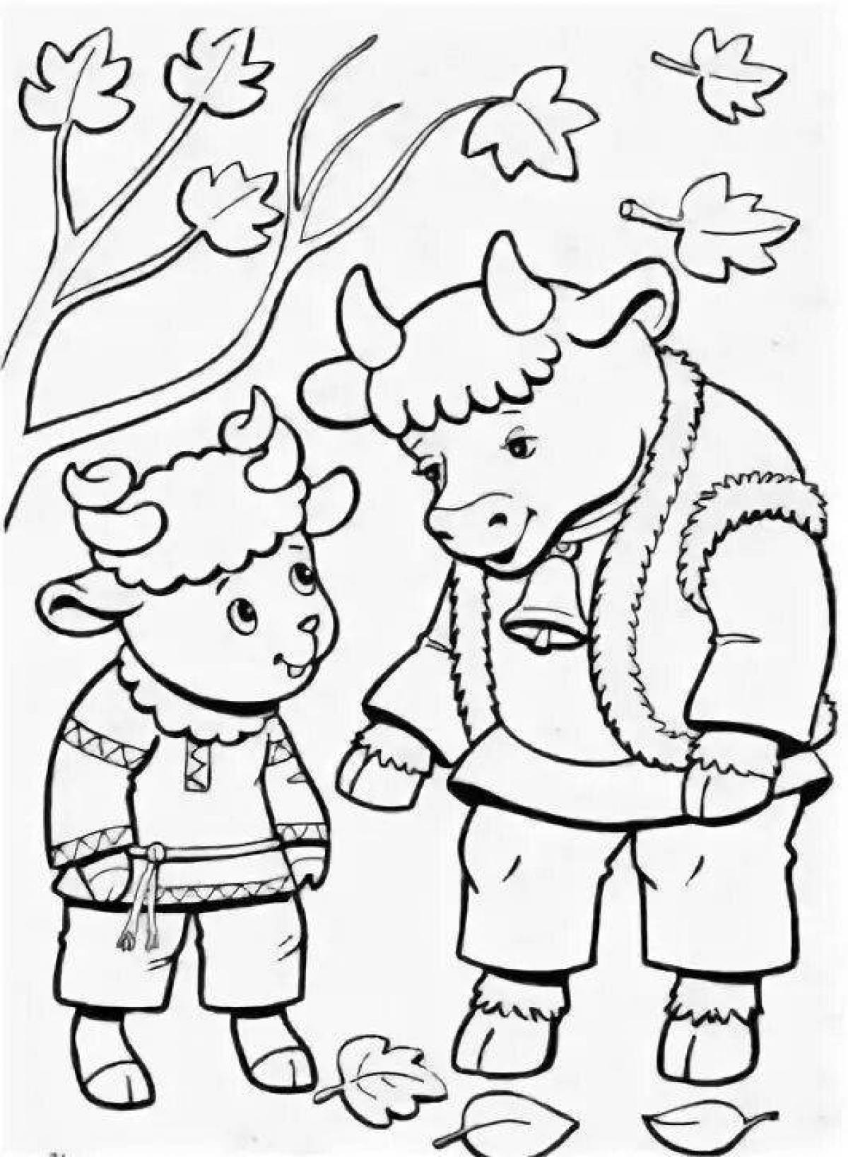 Coloring page quirky winter animal hut