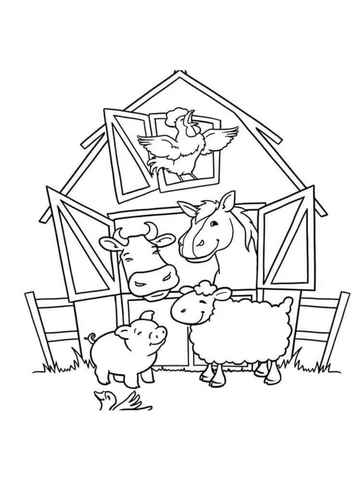 Shiny winter animal hut coloring book