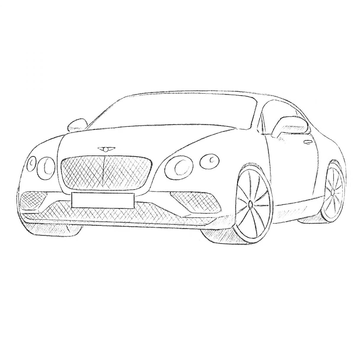 На раскраске изображено: Bentley, Спортивный автомобиль, Передние колеса, Транспорт