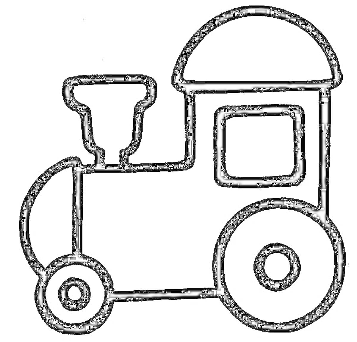 Раскраска Паровоз с трубой и двумя колесами