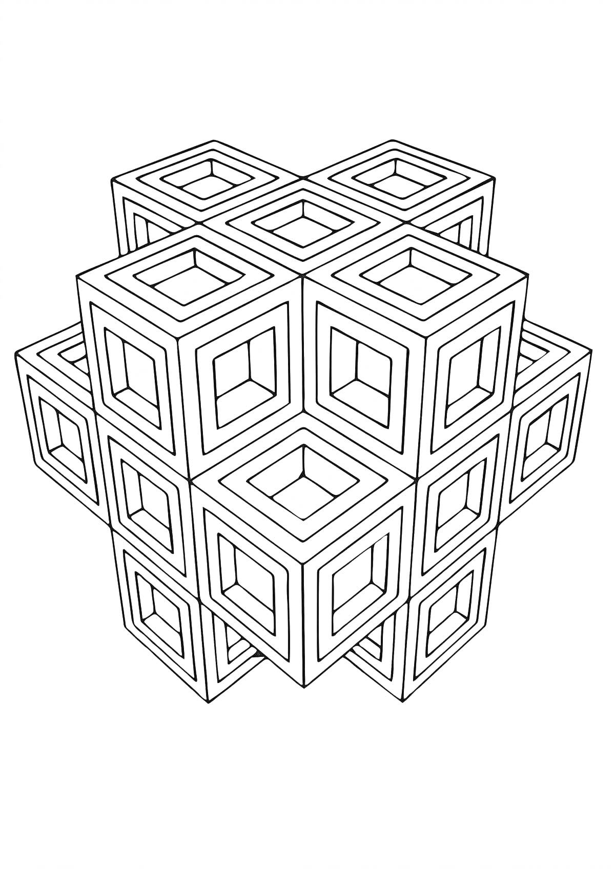 Раскраска Трёхмерная геометрическая композиция из кубов